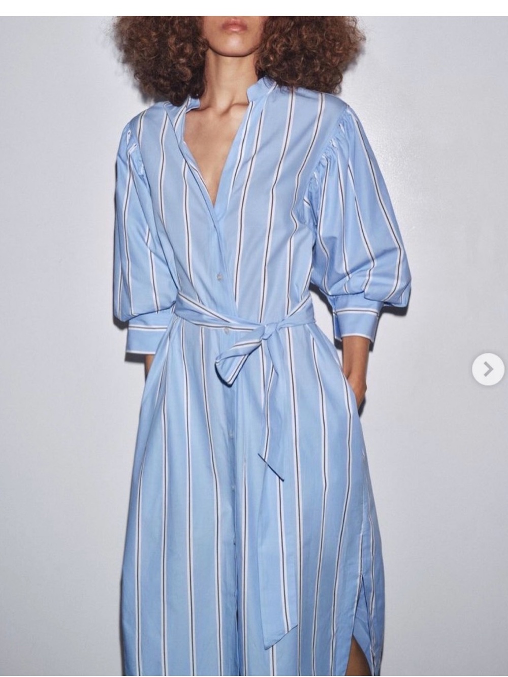 Zara Light Blue & White Striped Long Sleeve Shirt Dress